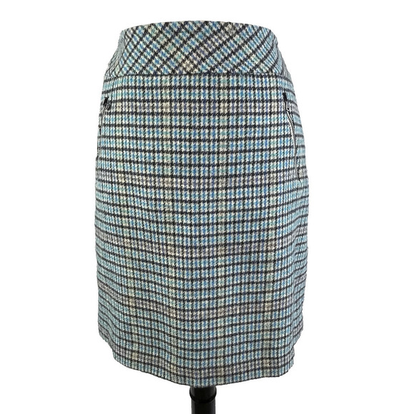 Talbots Skirt size 2 Black Purple Blue Houndstooth Plaid Wool Pencil Knee Suit - Picture 1 of 8
